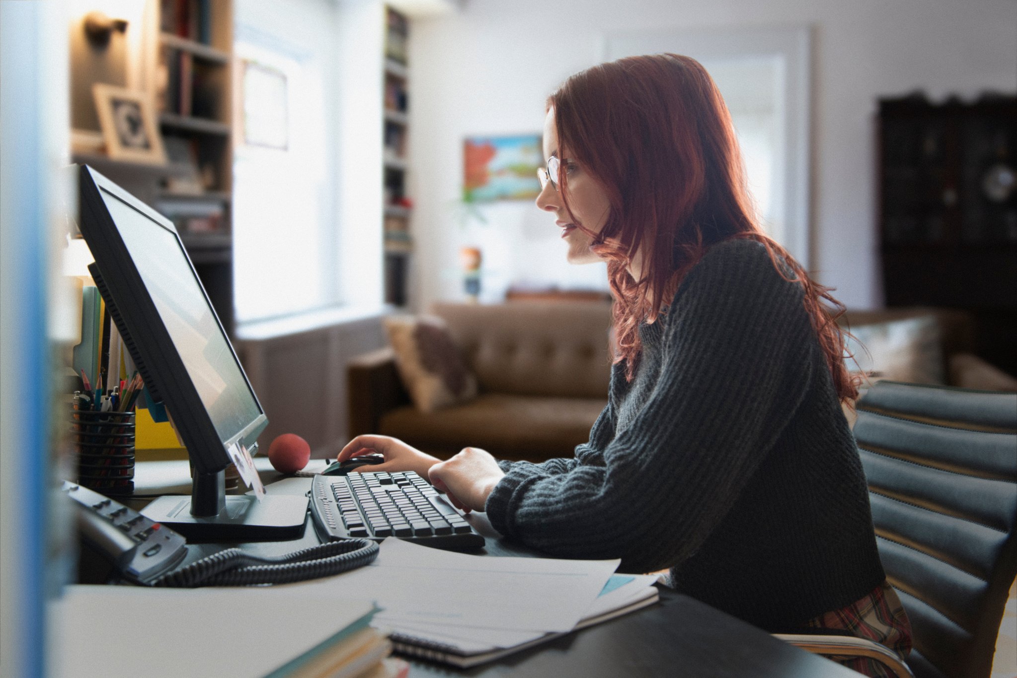 Person working from home using a computer